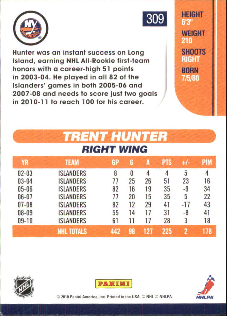 2010-11 Score Glossy #309 Trent Hunter back image