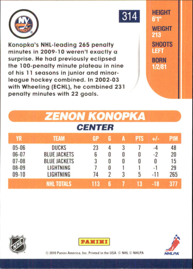 2010-11 Score Glossy #314 Zenon Konopka back image