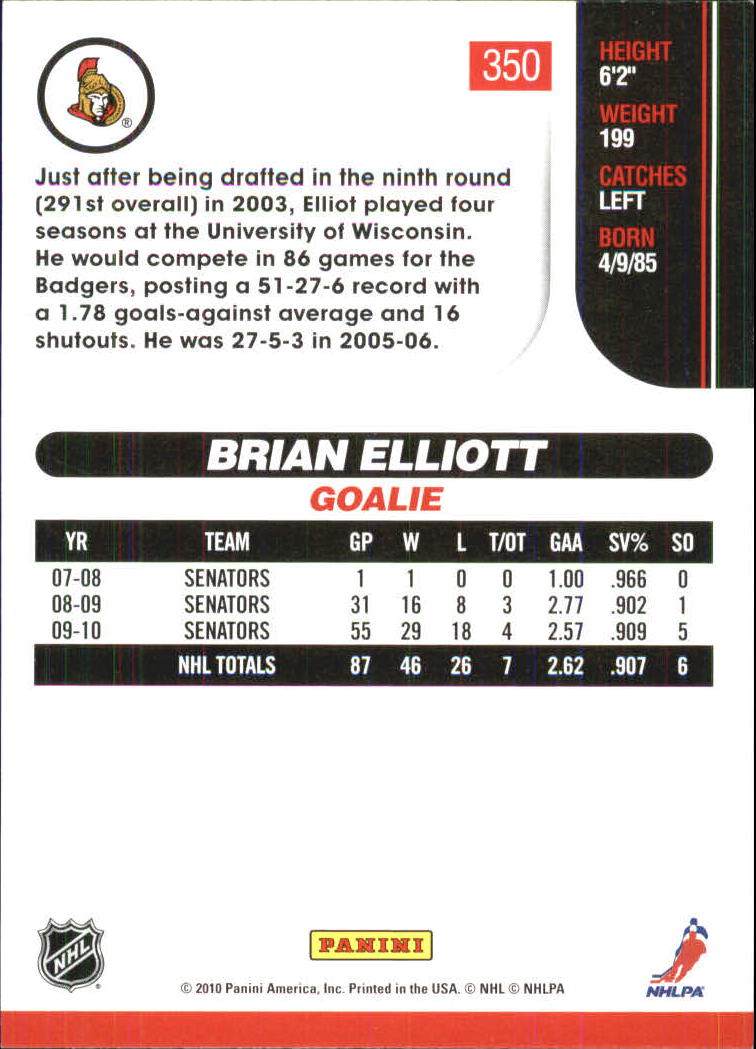 2010-11 Score Glossy #350 Brian Elliott back image