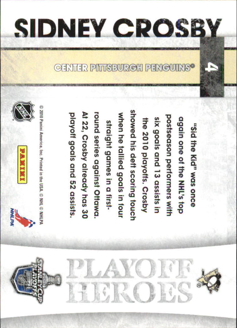 2010-11 Score Playoff Heroes #4 Sidney Crosby back image