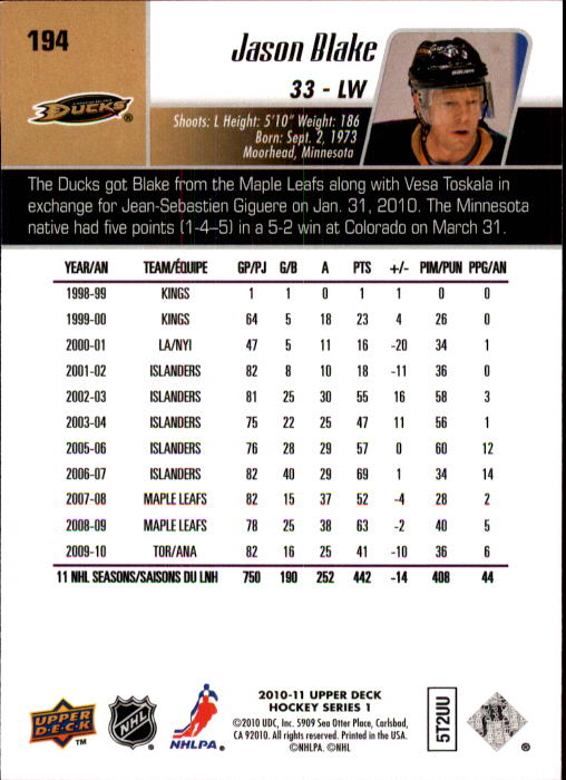 B2495- 2010-11 Upper Deck Hk Cards 1-250 +Rookies -You Pick- 155+ FREE US SHIP - Picture 335 of 369