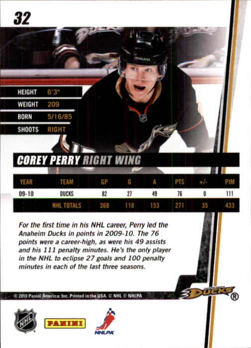 2010-11 Donruss #32 Corey Perry back image