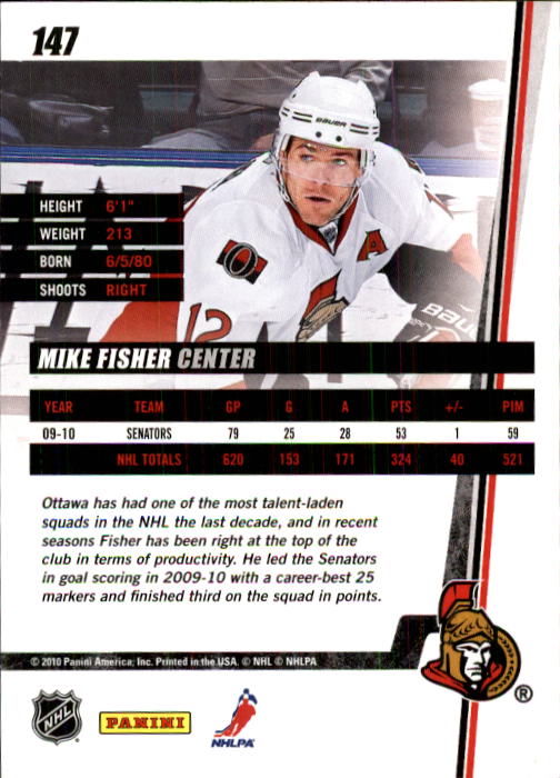2010-11 Donruss #147 Mike Fisher back image
