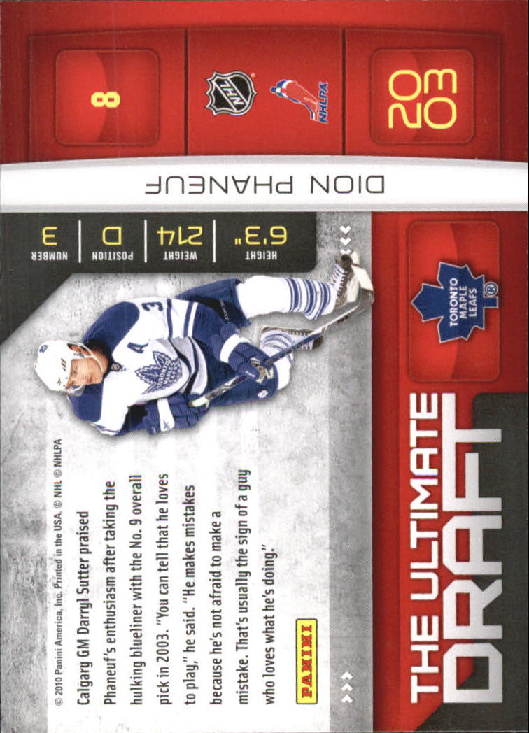 2010-11 Donruss The Ultimate Draft #8 Dion Phaneuf back image