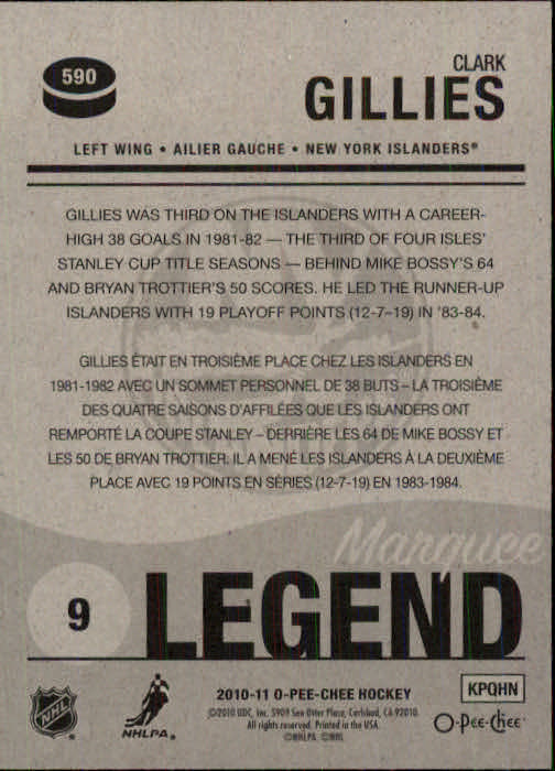 2010-11 O-Pee-Chee #590 Clark Gillies L