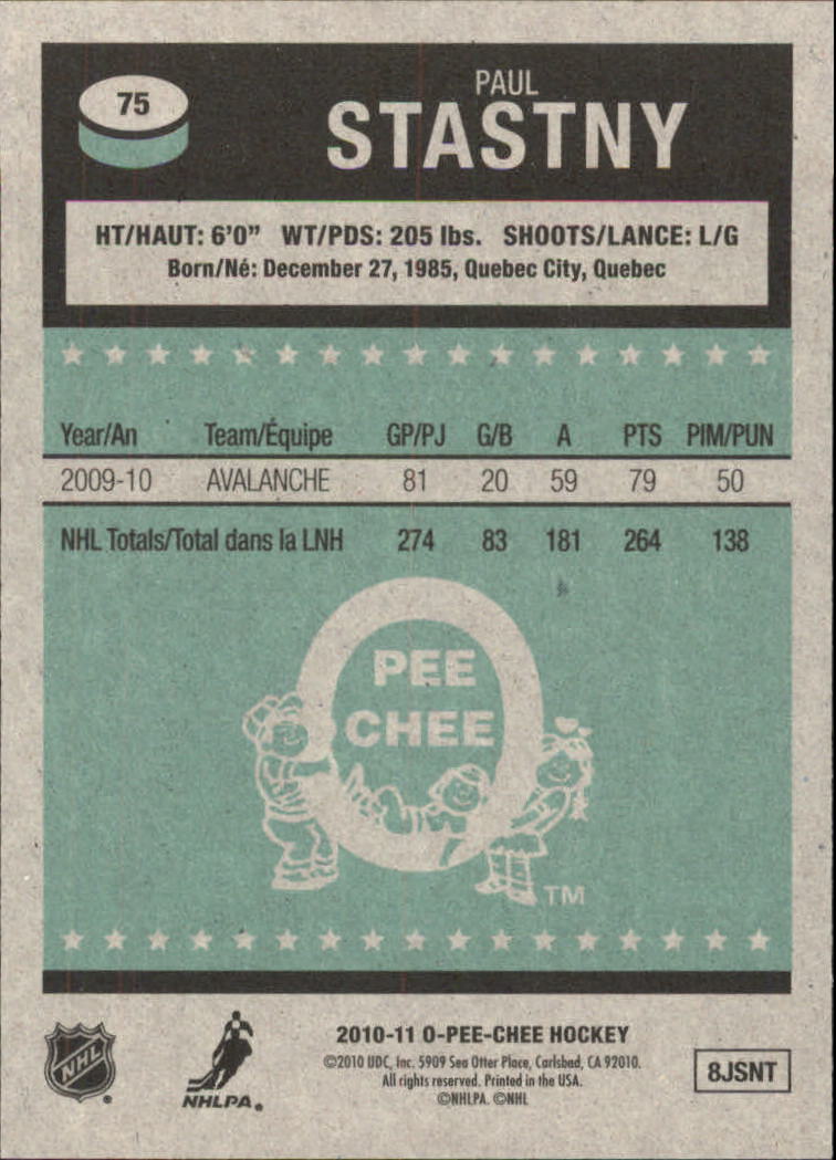 2010-11 O-Pee-Chee Retro #75 Paul Stastny back image