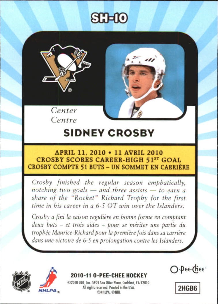 2010-11 O-Pee-Chee Season Highlights #SH10 Sidney Crosby back image