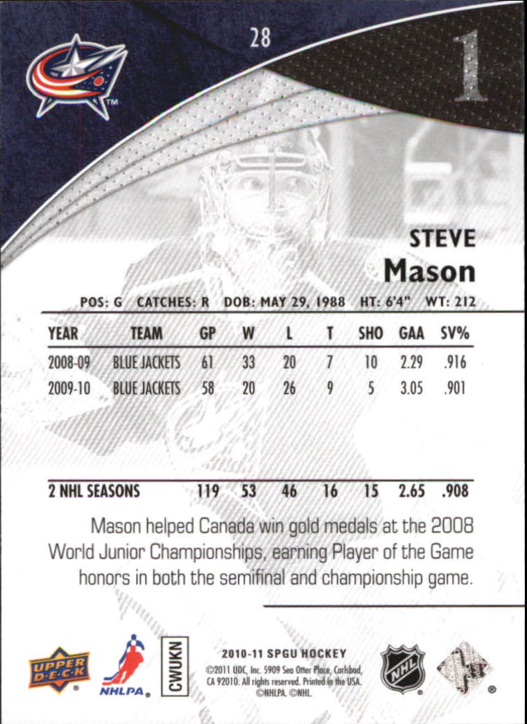 2010-11 SP Game Used #28 Steve Mason back image