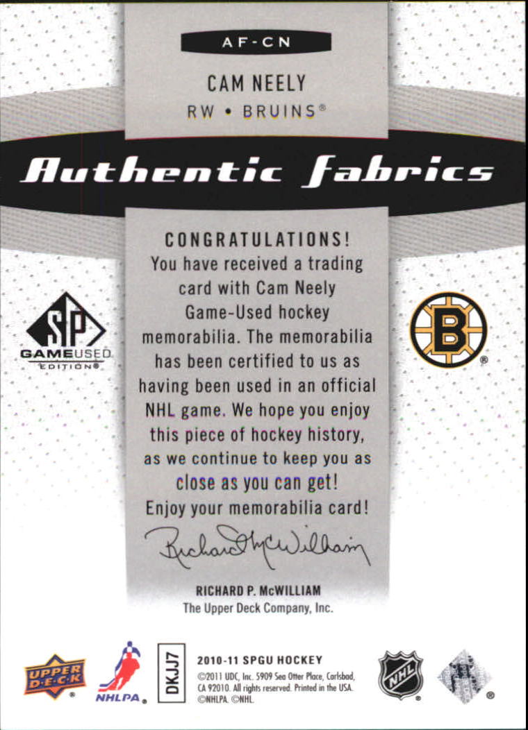 2010-11 SP Game Used Authentic Fabrics #AFCN Cam Neely back image