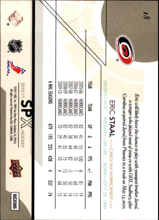 2010-11 SPx #18 Eric Staal back image