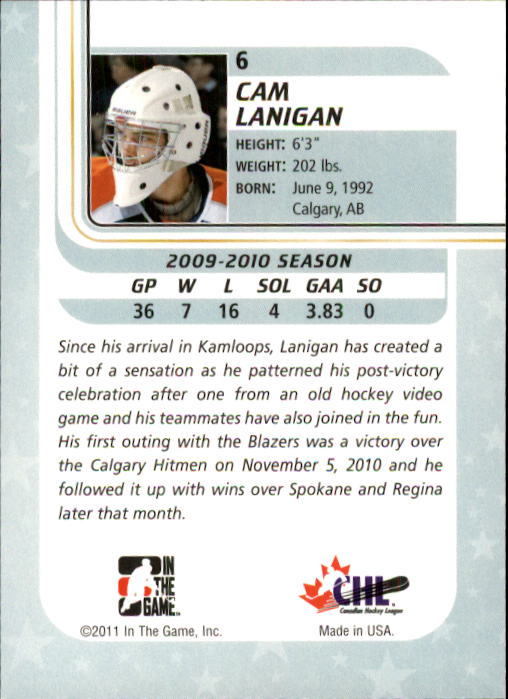 2010-11 Between The Pipes #6 Cam Lanigan back image