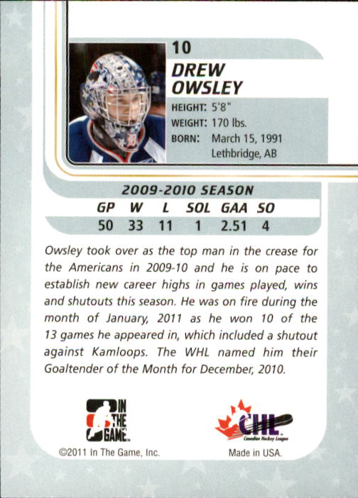2010-11 Between The Pipes #10 Drew Owsley back image