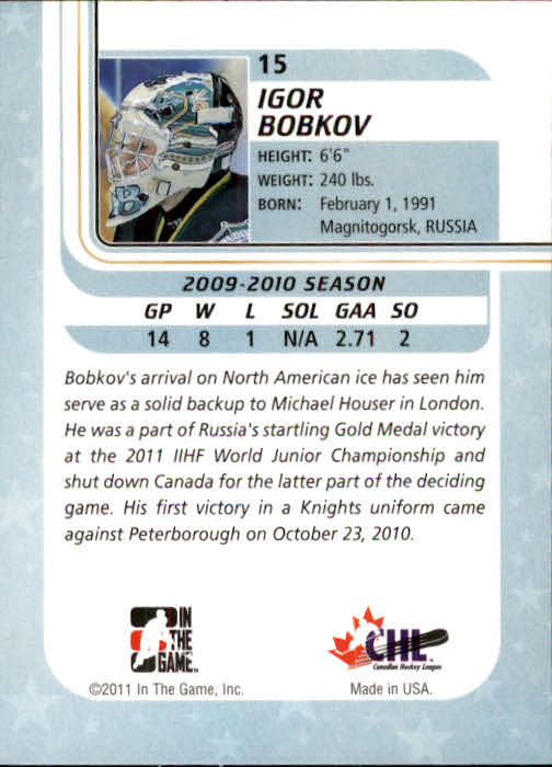 2010-11 Between The Pipes #15 Igor Bobkov back image