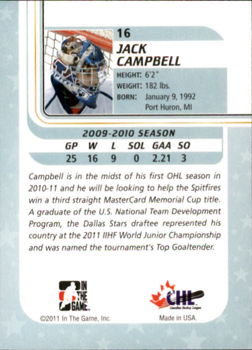 2010-11 Between The Pipes #16 Jack Campbell back image