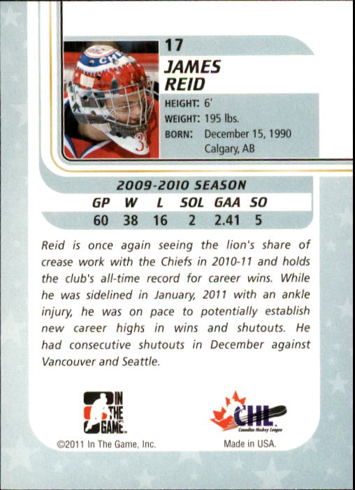 2010-11 Between The Pipes #17 James Reid back image