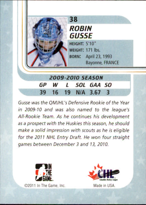 2010-11 Between The Pipes #38 Robin Gusse back image