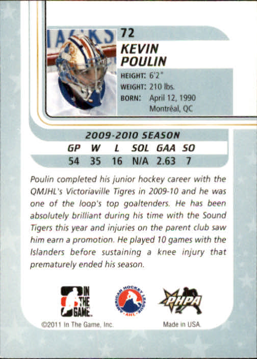 2010-11 Between The Pipes #72 Kevin Poulin back image