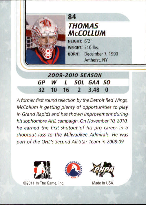 2010-11 Between The Pipes #84 Thomas McCollum back image