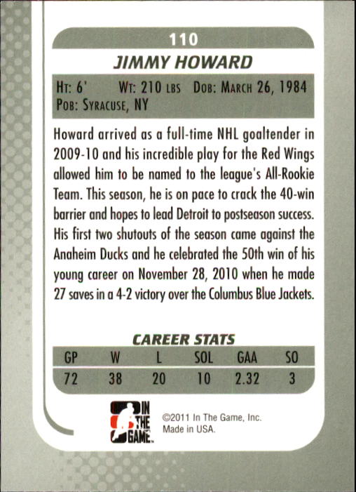2010-11 Between The Pipes #110 Jimmy Howard back image