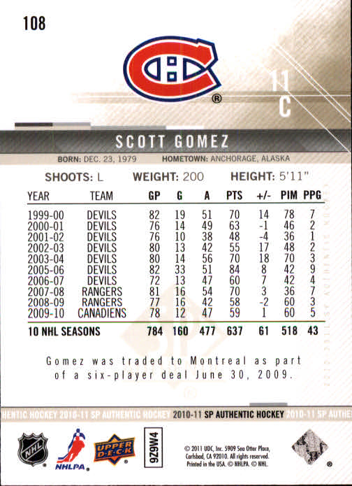 B1588- 2010-11 SP Authentic Hk Cards 1-150 +Inserts -You Pick- 15+ FREE US SHIP - Picture 205 of 355