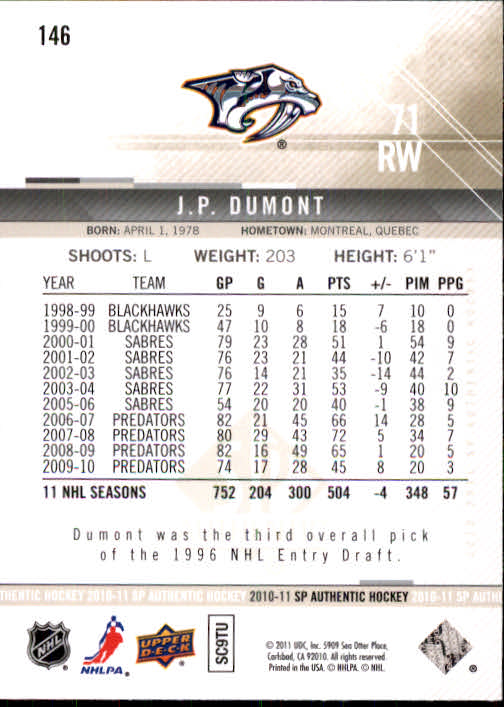 B1588- 2010-11 SP Authentic Hk Cards 1-150 +Inserts -You Pick- 15+ FREE US SHIP - Picture 277 of 355