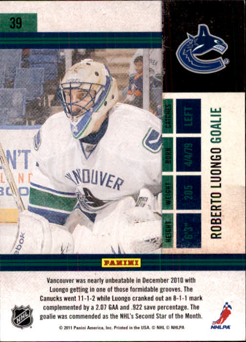 2010-11 Playoff Contenders #39 Roberto Luongo back image