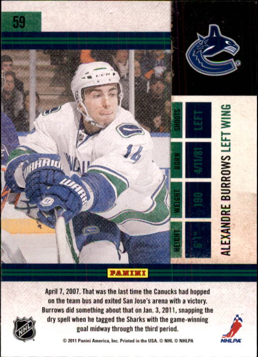 2010-11 Playoff Contenders #59 Alexandre Burrows back image