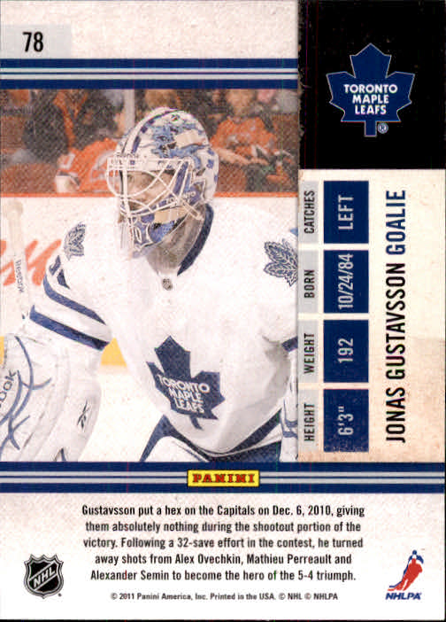 2010-11 Playoff Contenders #78 Jonas Gustavsson back image
