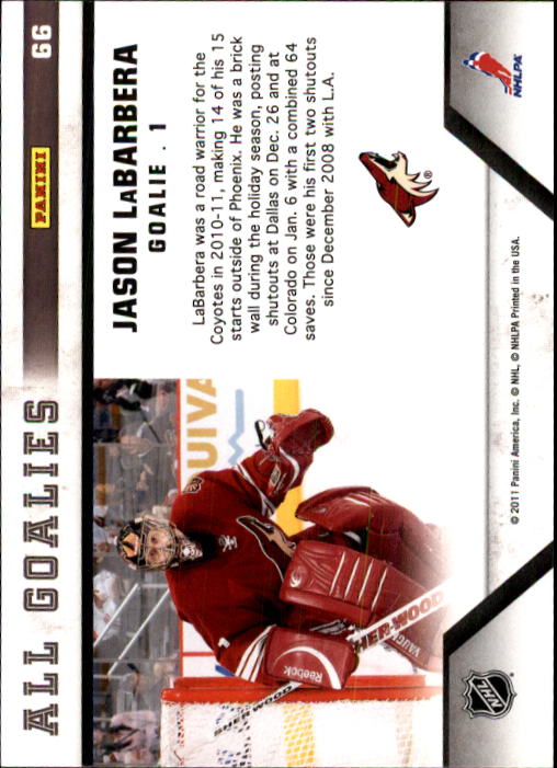 2010-11 Panini All Goalies #66 Jason LaBarbera back image