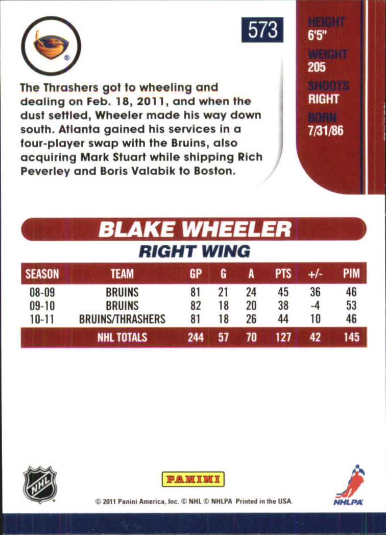 2010-11 Score Gold #573 Blake Wheeler back image