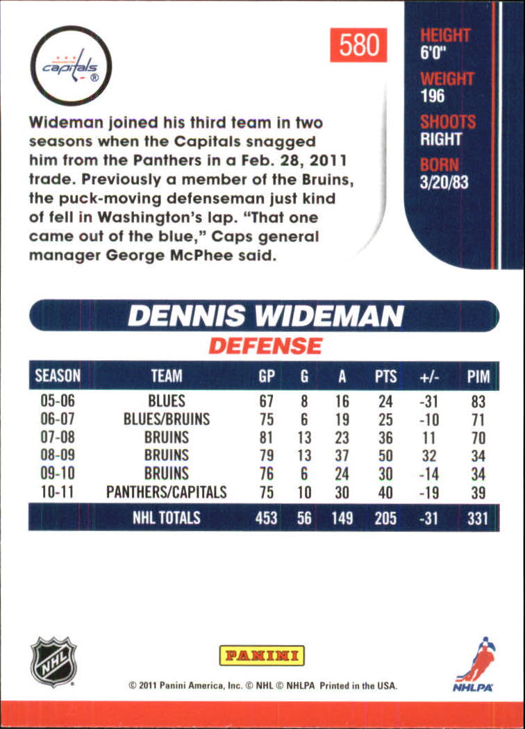 2010-11 Score Gold #580 Dennis Wideman back image