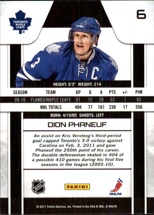 2010-11 Zenith #6 Dion Phaneuf back image