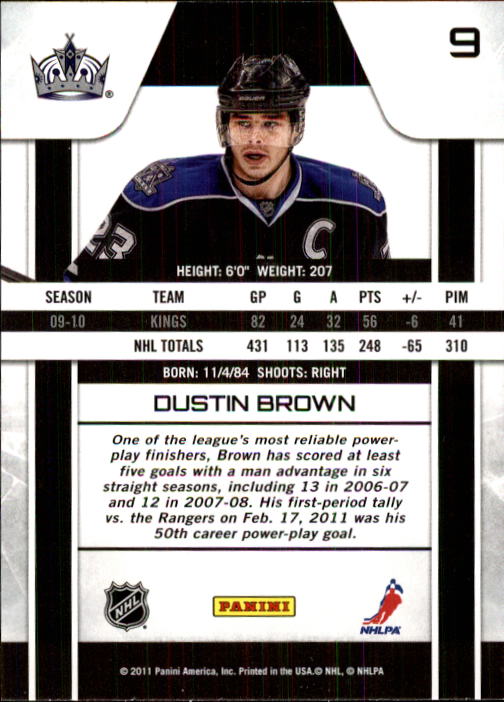2010-11 Zenith #9 Dustin Brown back image
