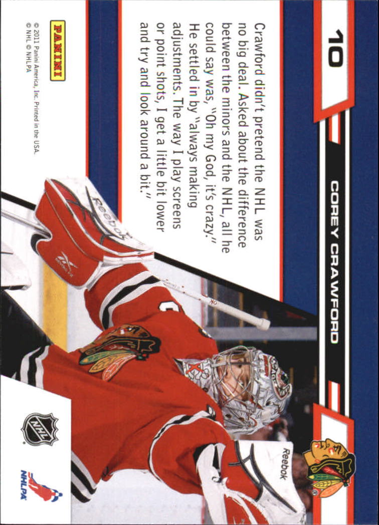 2010-11 Zenith Crease Is The Word #10 Corey Crawford back image