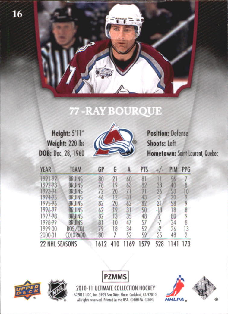 2010-11 Ultimate Collection #16 Ray Bourque back image
