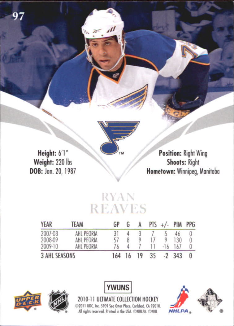 2010-11 Ultimate Collection #97 Ryan Reaves RC back image