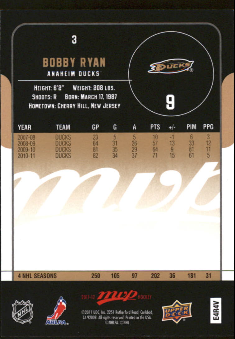 2011-12 Upper Deck MVP #3 Bobby Ryan back image
