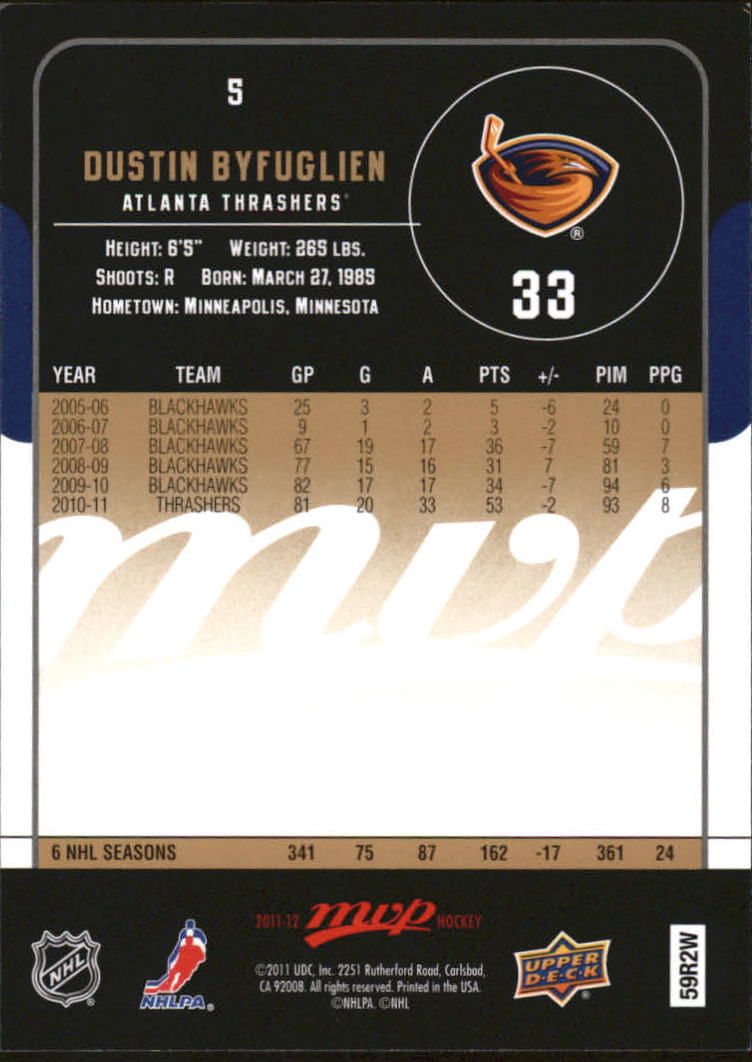 2011-12 Upper Deck MVP #5 Dustin Byfuglien back image