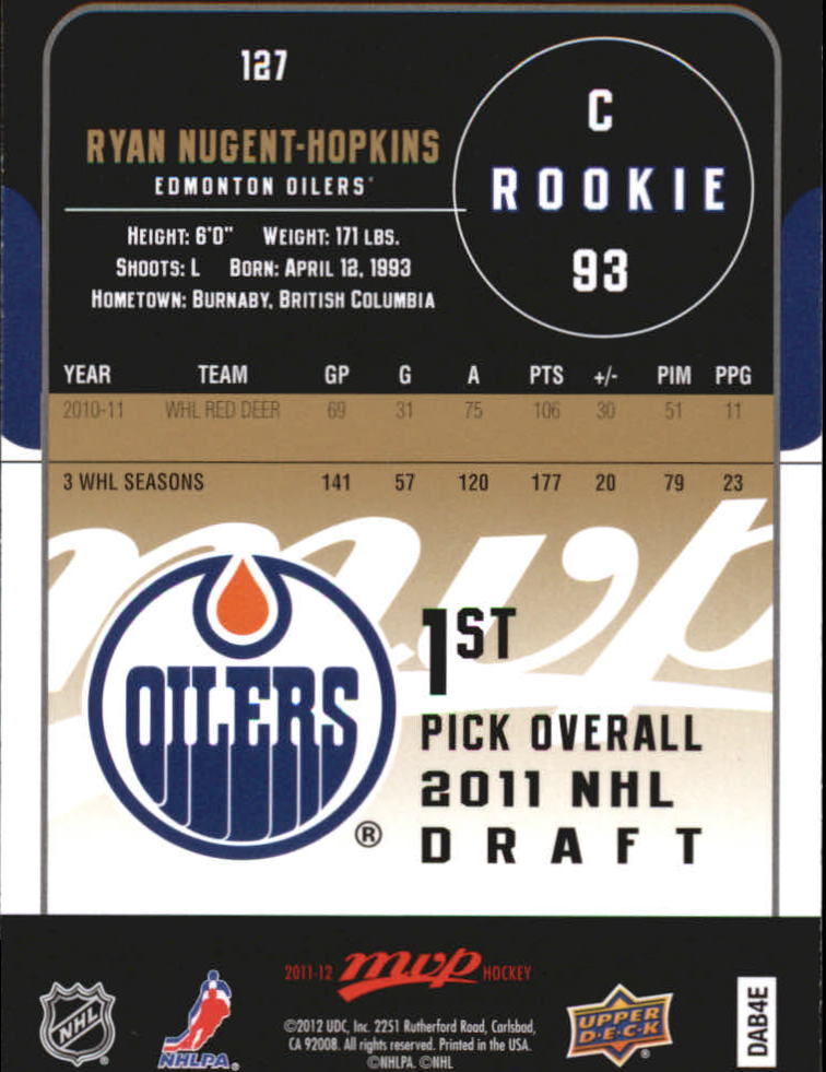 2011-12 Upper Deck MVP #127 Ryan Nugent-Hopkins RC back image