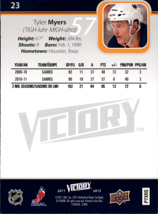 2011-12 Upper Deck Victory #23 Tyler Myers back image