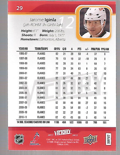 2011-12 Upper Deck Victory #29 Jarome Iginla back image
