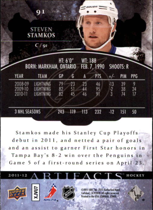 2011-12 Artifacts #91 Steven Stamkos back image
