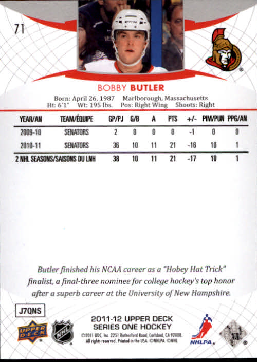 2011-12 Upper Deck #71 Bobby Butler back image