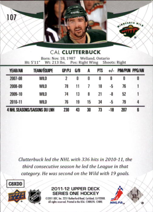 2011-12 Upper Deck #107 Cal Clutterbuck back image