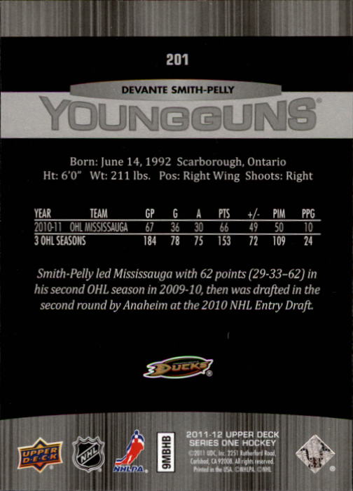 2011-12 Upper Deck #201 Devante Smith-Pelly YG RC back image
