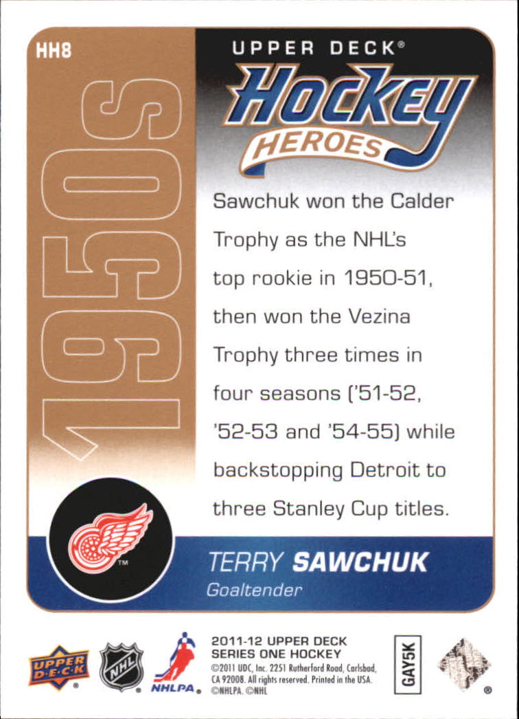 2011-12 Upper Deck Hockey Heroes #HH8 Terry Sawchuk back image