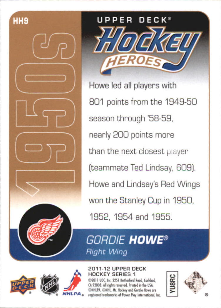 2011-12 Upper Deck Hockey Heroes #HH9 Gordie Howe back image
