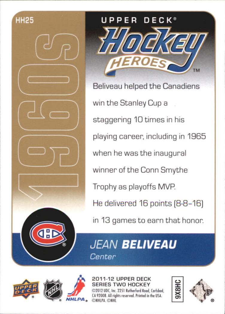 2011-12 Upper Deck Hockey Heroes #HH25 Jean Beliveau back image