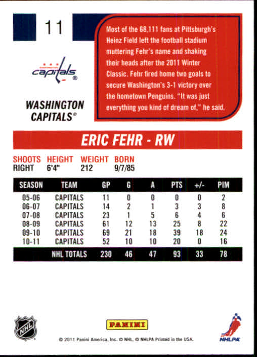 2011-12 Score #11 Eric Fehr SH back image