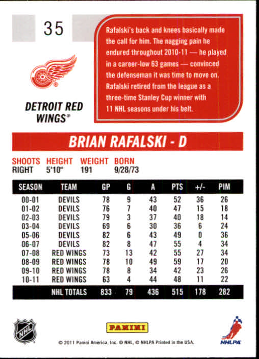 2011-12 Score #35 Brian Rafalski SH back image